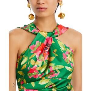 Eliza J Green Floral Halter Neck Dress Size 2 NWT Twist Neck Sheath